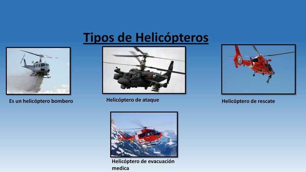 Tipos de Helicópteros Es un helicóptero bombero Helicóptero de ataque