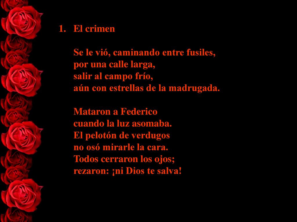 El crimen Se le vió, caminando entre fusiles, por una calle larga, salir al campo frío, aún con estrellas de la madrugada.