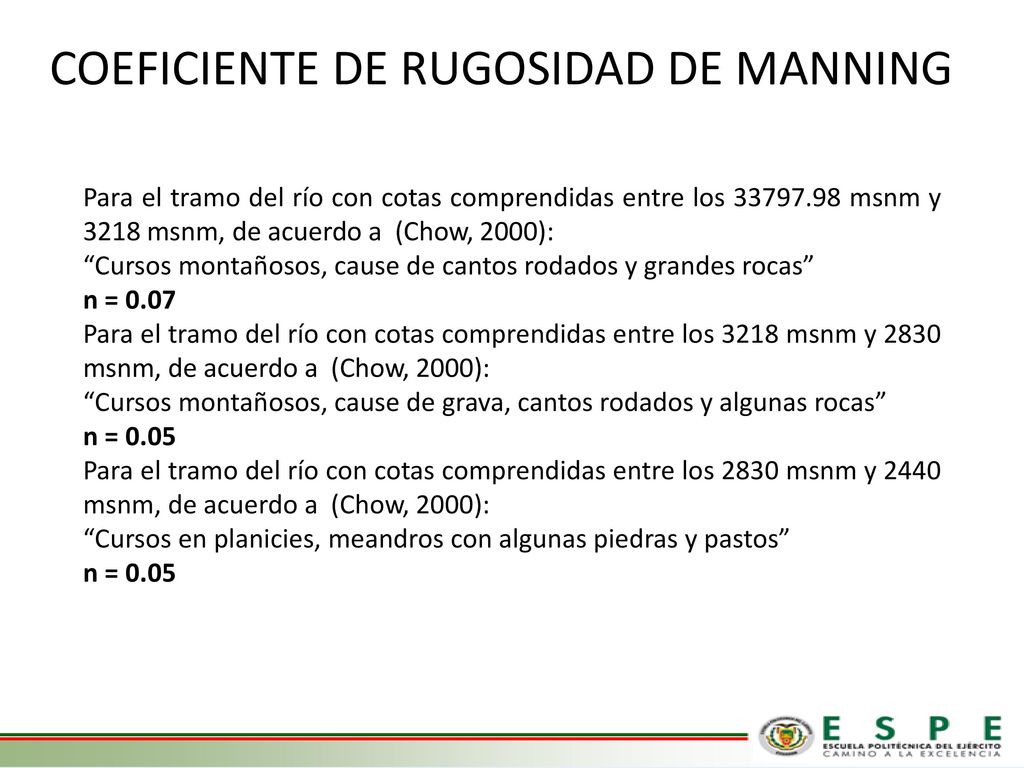 COEFICIENTE DE RUGOSIDAD DE MANNING