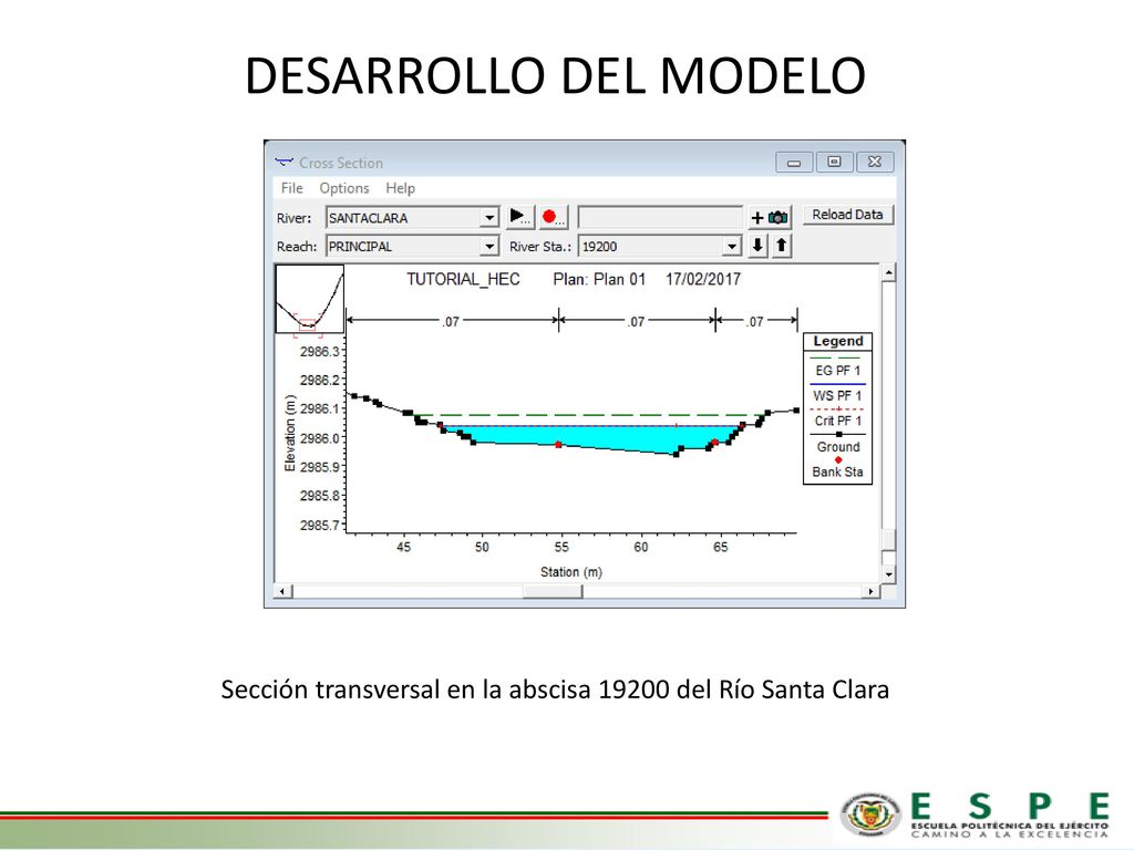 DESARROLLO DEL MODELO Sección transversal en la abscisa del Río Santa Clara