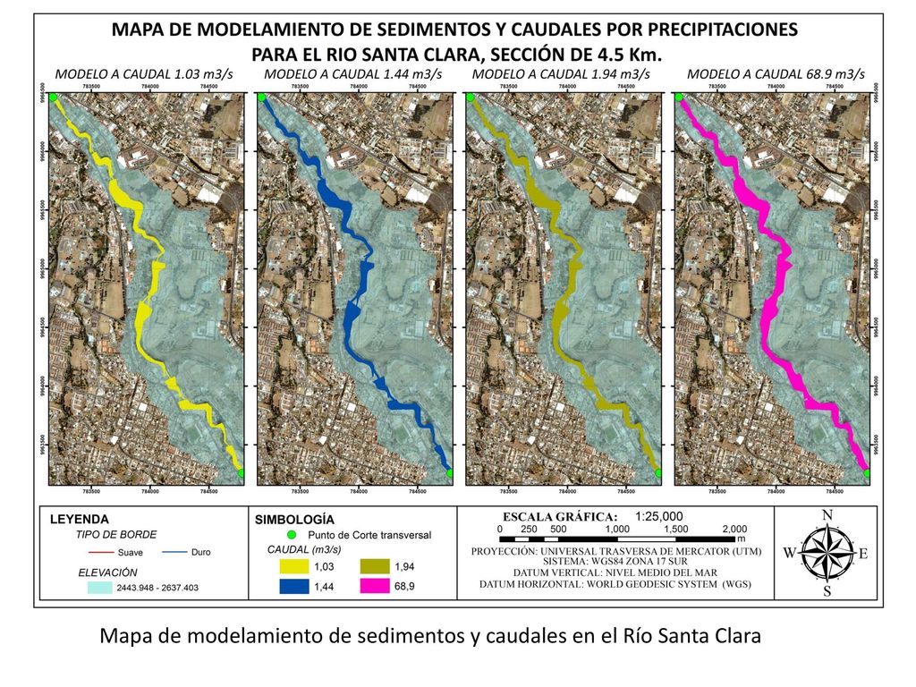 Mapa de modelamiento de sedimentos y caudales en el Río Santa Clara