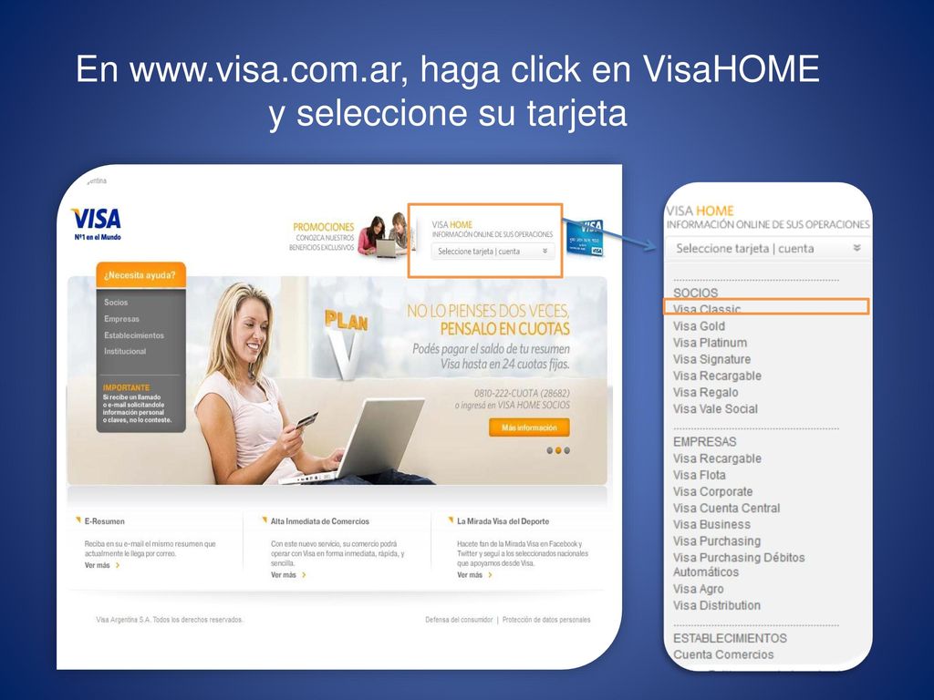 En   haga click en VisaHOME y seleccione su tarjeta