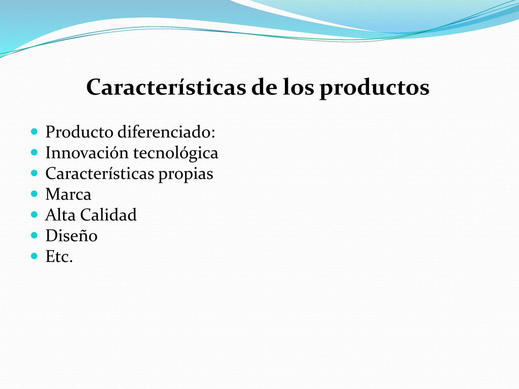 Características de los productos