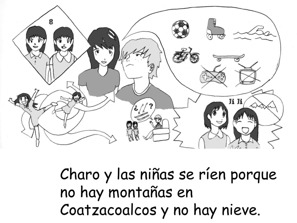 Charo y las niñas se ríen porque no hay montañas en Coatzacoalcos y no hay nieve.