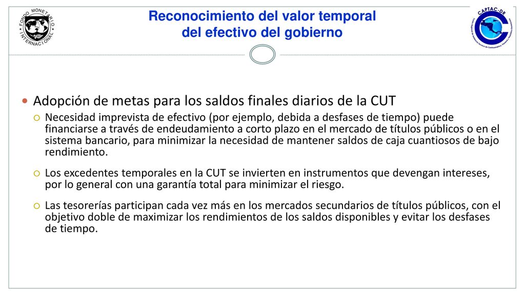 Reconocimiento del valor temporal del efectivo del gobierno