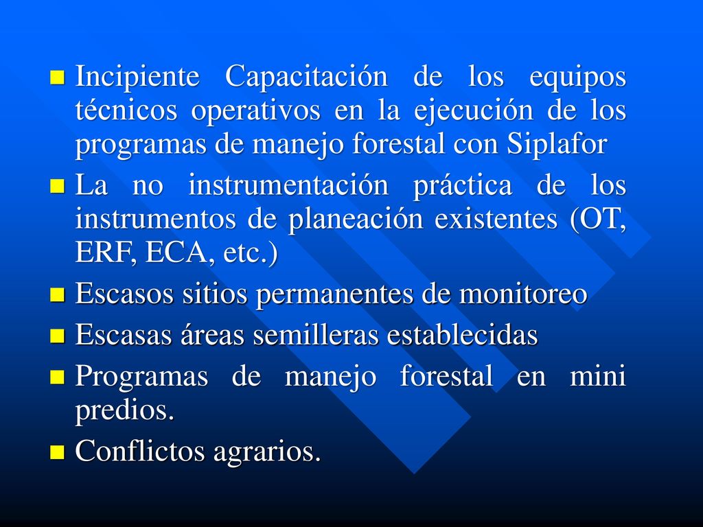 Incipiente Capacitación de los equipos técnicos operativos en la ejecución de los programas de manejo forestal con Siplafor
