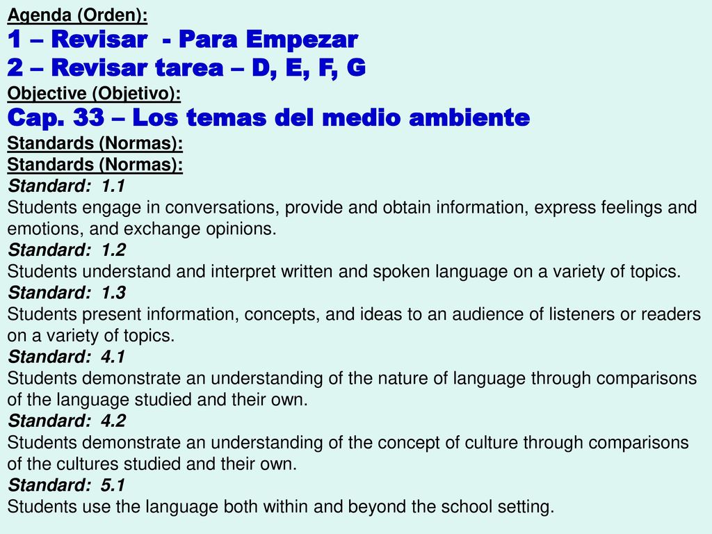 1 – Revisar - Para Empezar 2 – Revisar tarea – D, E, F, G