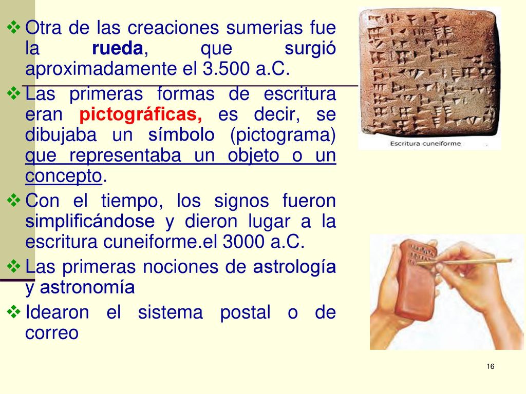 Otra de las creaciones sumerias fue la rueda, que surgió aproximadamente el a.C.