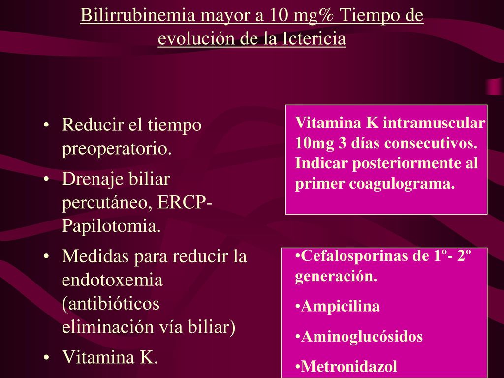 Bilirrubinemia mayor a 10 mg% Tiempo de evolución de la Ictericia