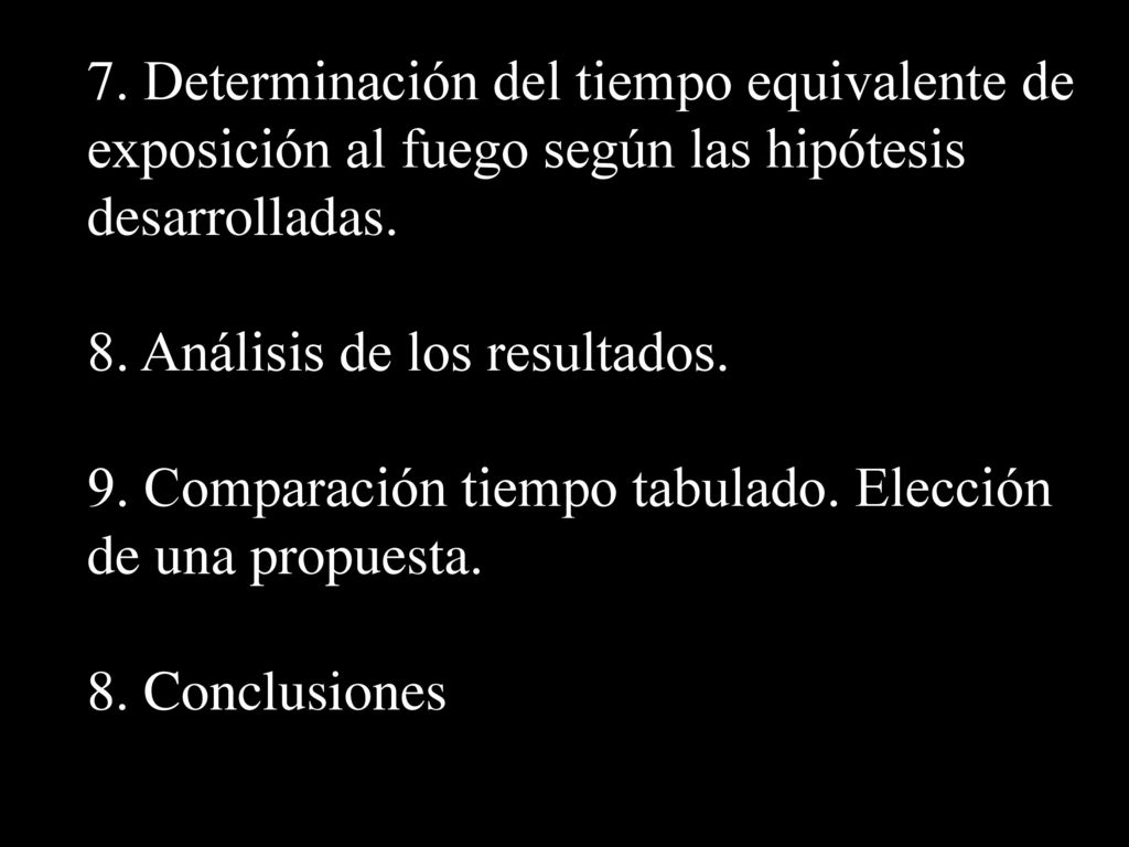 7. Determinación del tiempo equivalente de exposición al fuego según las hipótesis desarrolladas.