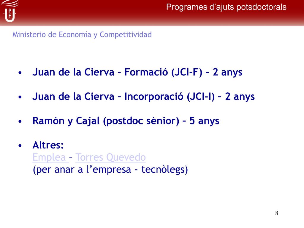 Juan de la Cierva - Formació (JCI-F) – 2 anys