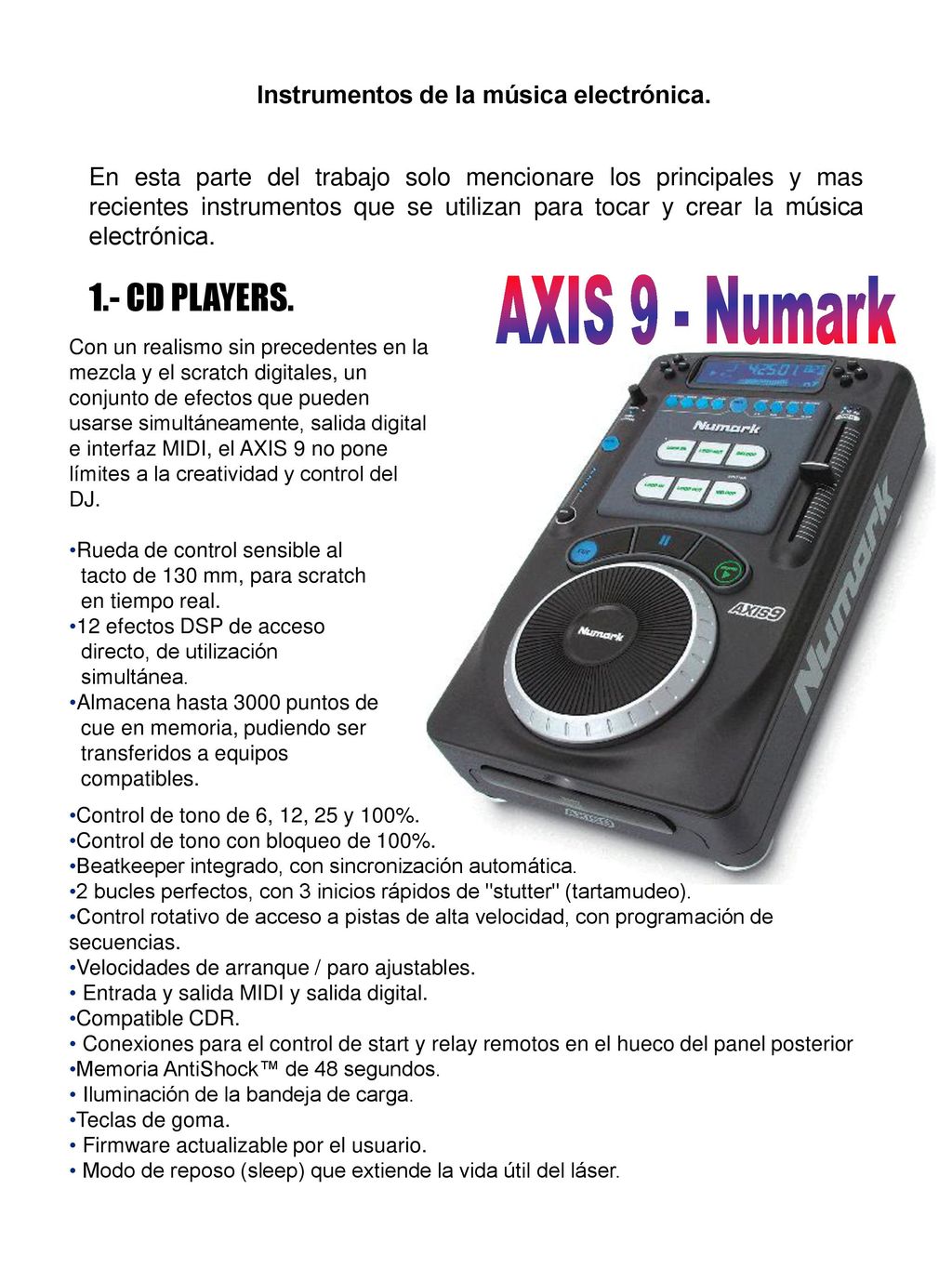 AXIS 9 - Numark 1.- CD PLAYERS. Instrumentos de la música electrónica.