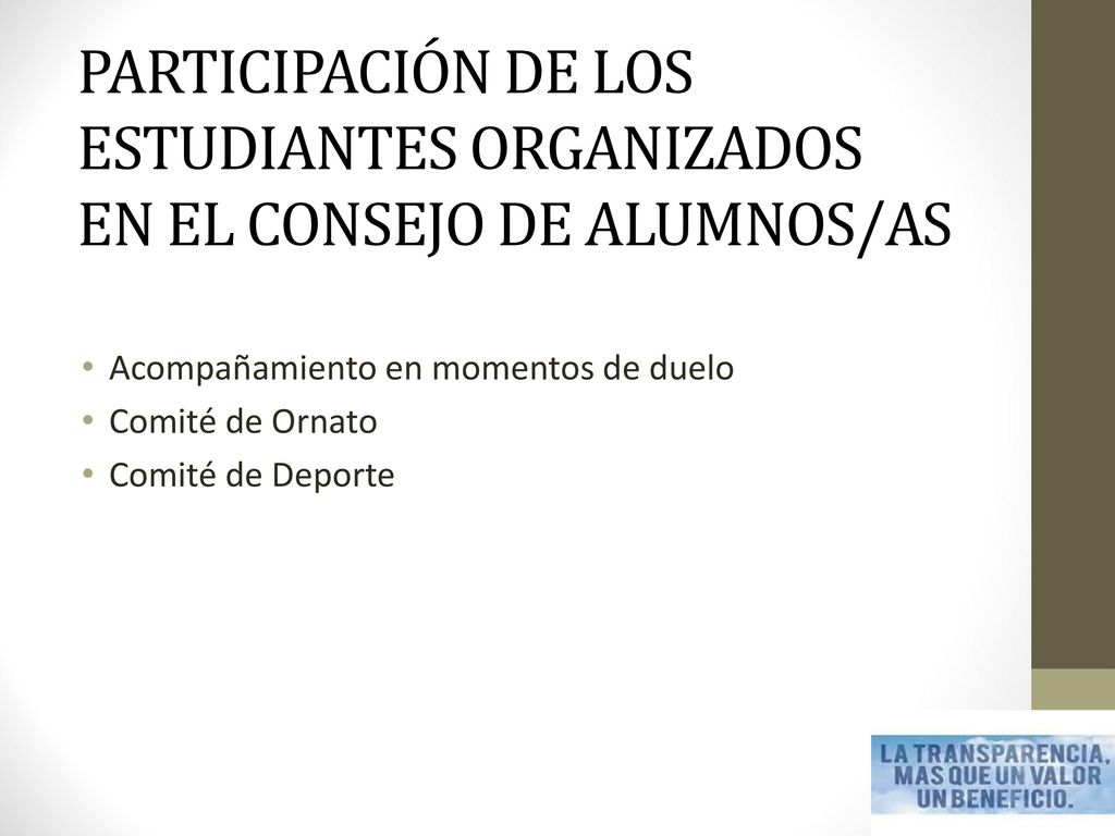PARTICIPACIÓN DE LOS ESTUDIANTES ORGANIZADOS EN EL CONSEJO DE ALUMNOS/AS