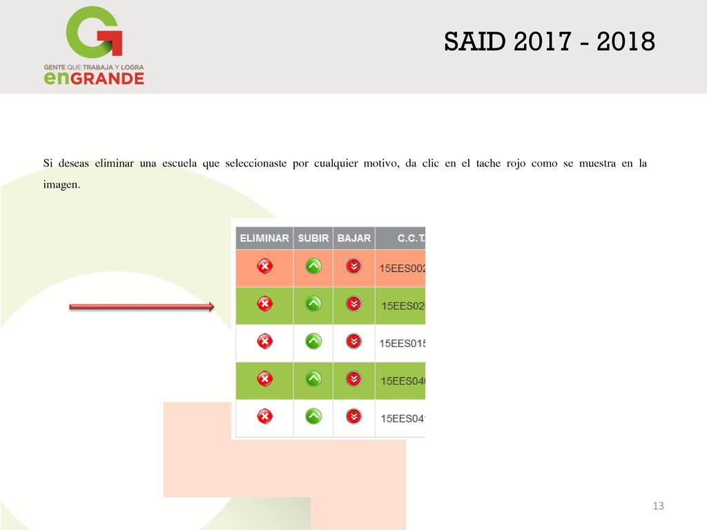 SAID Si deseas eliminar una escuela que seleccionaste por cualquier motivo, da clic en el tache rojo como se muestra en la imagen.