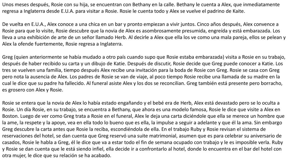 Unos meses después, Rosie con su hija, se encuentran con Bethany en la calle. Bethany le cuenta a Alex, que inmediatamente regresa a Inglaterra desde E.U.A. para visitar a Rosie. Rosie le cuenta todo y Alex se vuelve el padrino de Kaite.