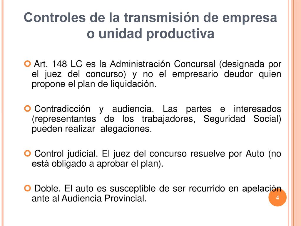 Controles de la transmisión de empresa o unidad productiva