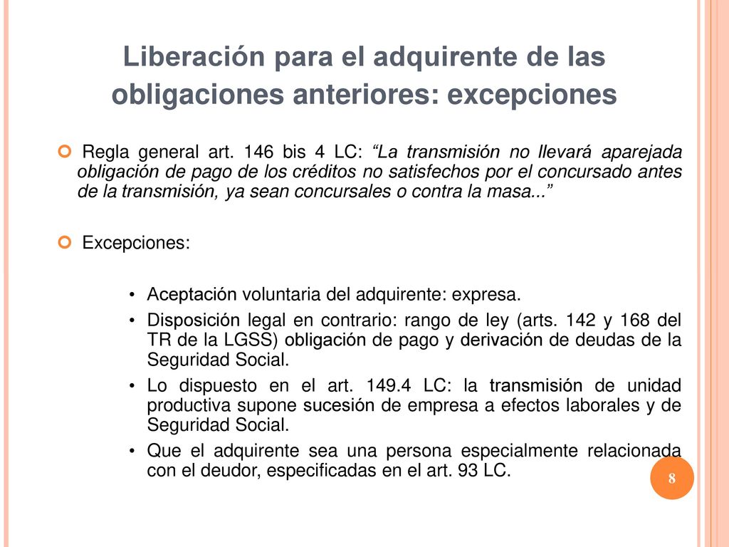 Liberación para el adquirente de las obligaciones anteriores: excepciones
