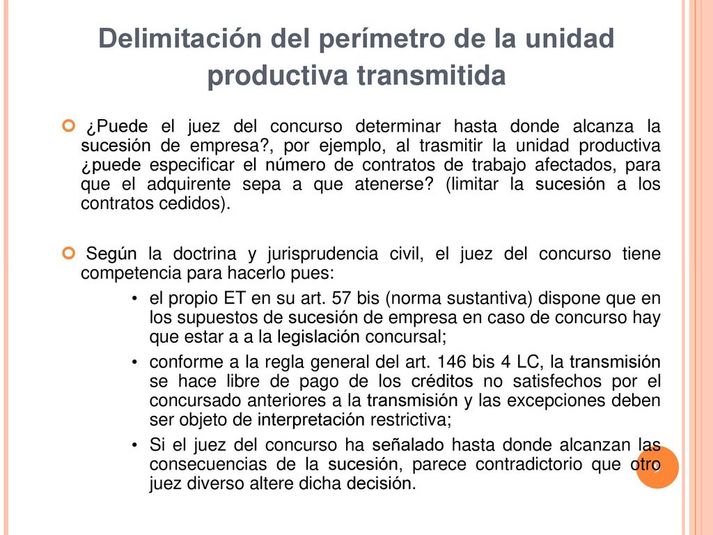 Delimitación del perímetro de la unidad productiva transmitida