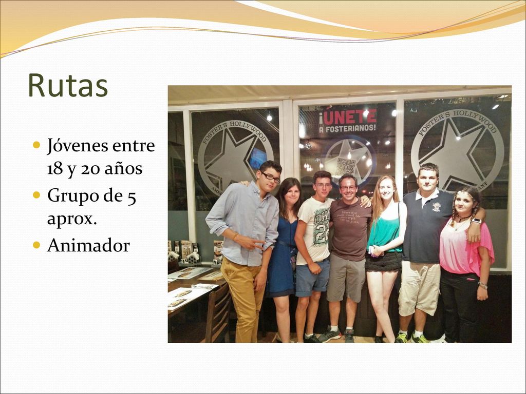 Rutas Jóvenes entre 18 y 20 años Grupo de 5 aprox. Animador