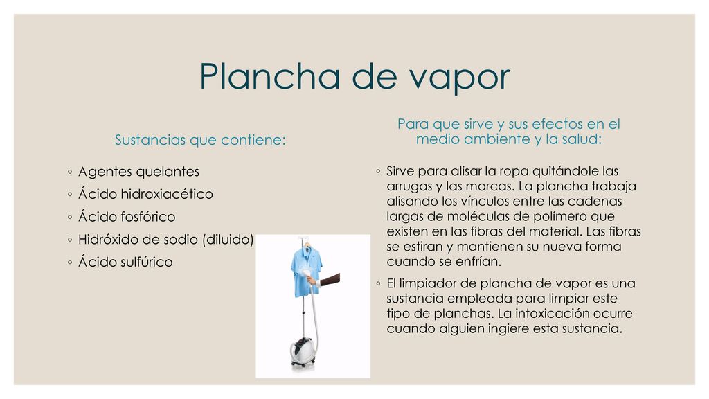 Plancha de vapor Sustancias que contiene: Para que sirve y sus efectos en el medio ambiente y la salud: