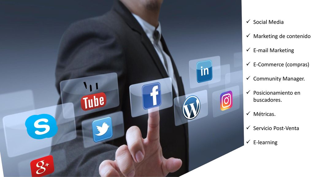Social Media Marketing de contenido.  Marketing. E-Commerce (compras) Community Manager. Posicionamiento en buscadores.
