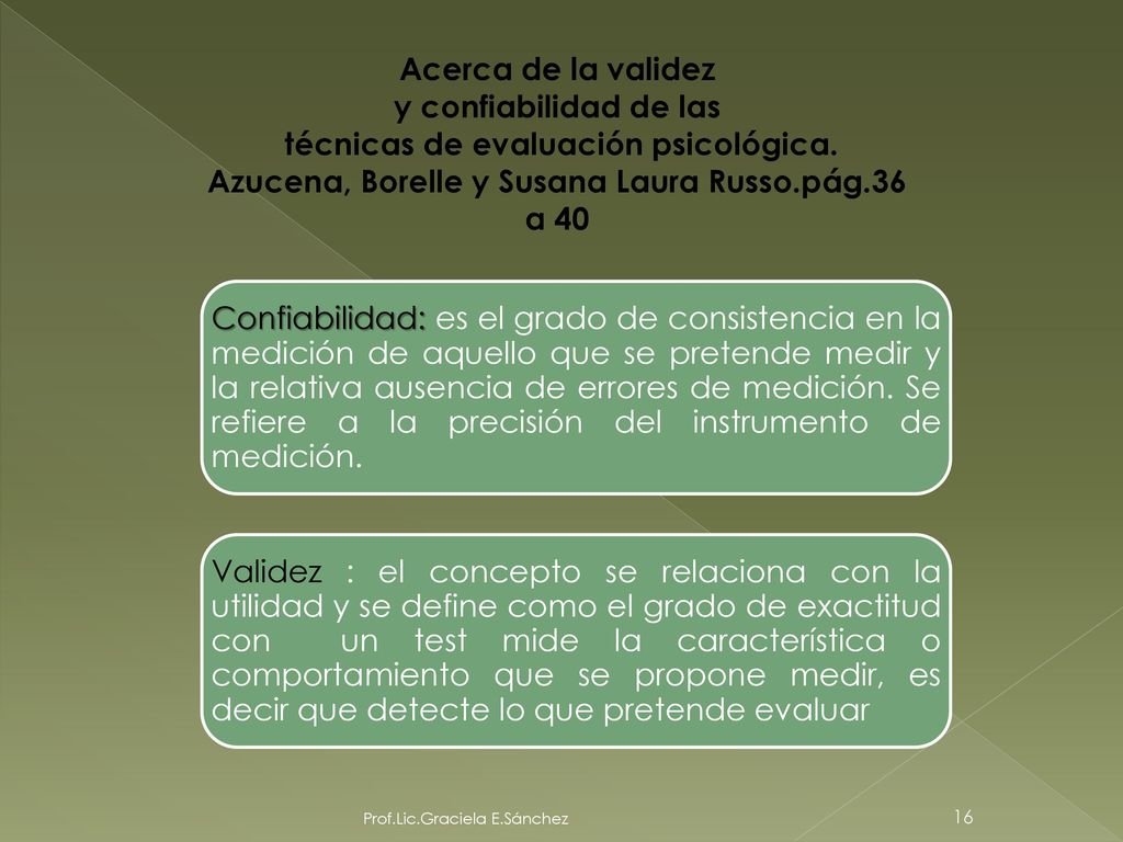 Acerca de la validez y confiabilidad de las técnicas de evaluación psicológica. Azucena, Borelle y Susana Laura Russo.pág.36 a 40