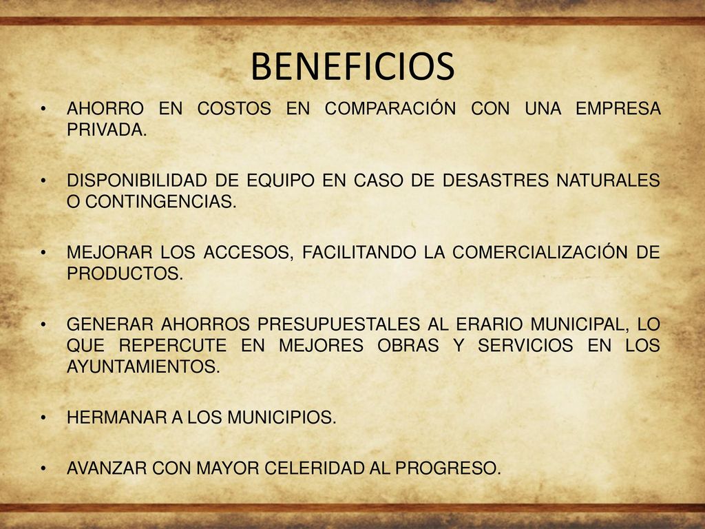 BENEFICIOS AHORRO EN COSTOS EN COMPARACIÓN CON UNA EMPRESA PRIVADA.