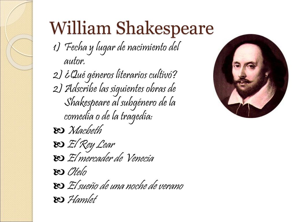 William Shakespeare Fecha y lugar de nacimiento del autor.