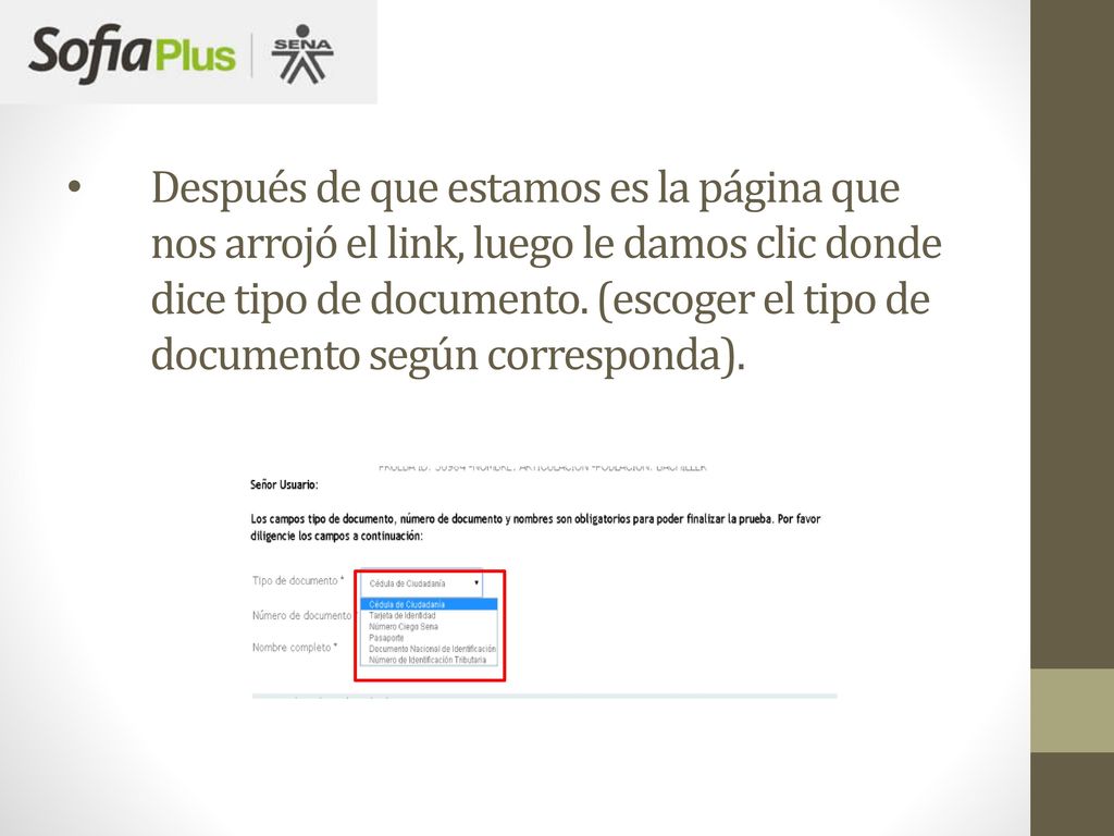 Después de que estamos es la página que nos arrojó el link, luego le damos clic donde dice tipo de documento.