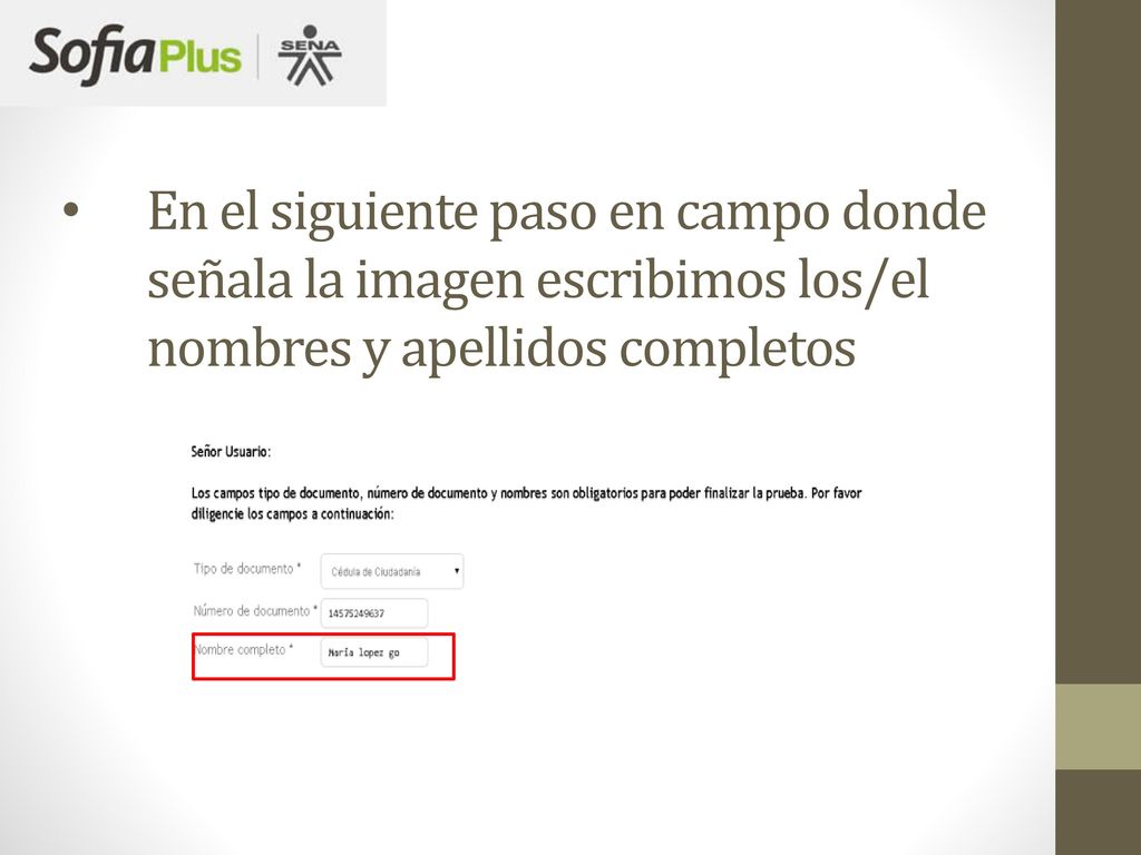En el siguiente paso en campo donde señala la imagen escribimos los/el nombres y apellidos completos