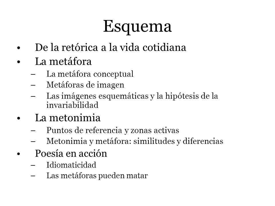Esquema De la retórica a la vida cotidiana La metáfora La metonimia