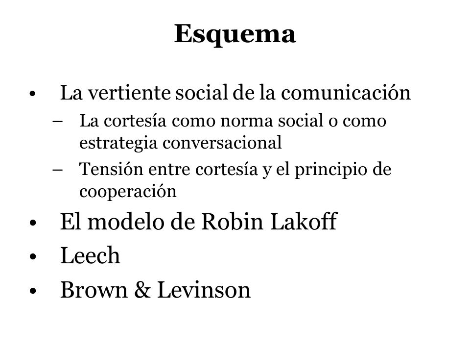 Esquema El modelo de Robin Lakoff Leech Brown & Levinson
