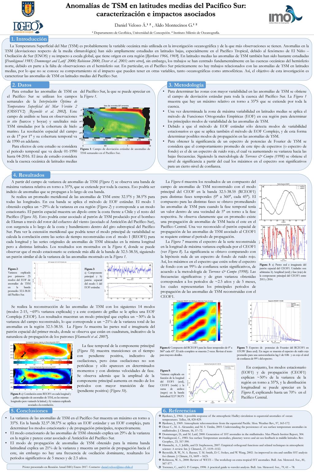 Anomalías de TSM en latitudes medias del Pacífico Sur: caracterización e impactos asociados Daniel Veloso Á.¹ ² , Aldo Montecinos G.¹ ² ¹ Departamento de Geofísica, Universidad de Concepción. ² Instituto Milenio de Oceanografía.