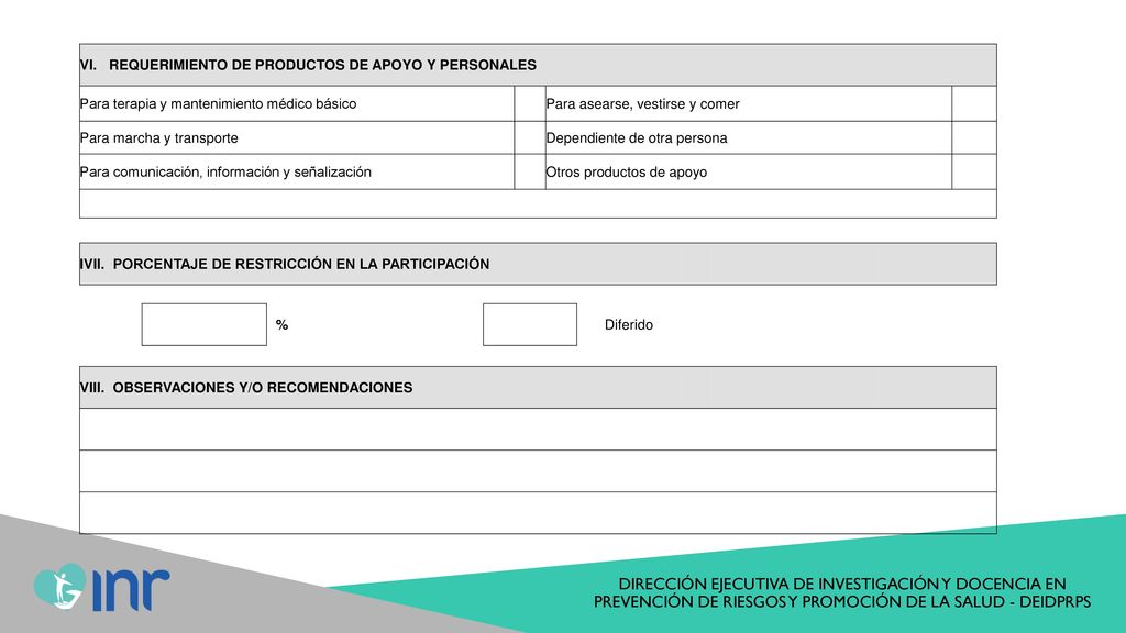 VI. REQUERIMIENTO DE PRODUCTOS DE APOYO Y PERSONALES