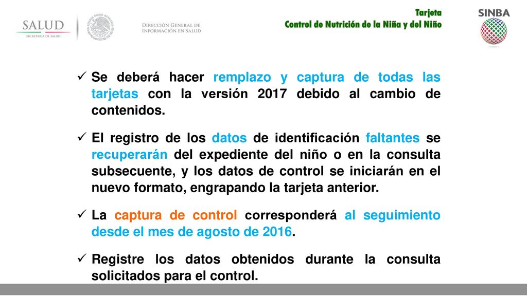 Tarjeta Control de Nutrición de la Niña y del Niño.