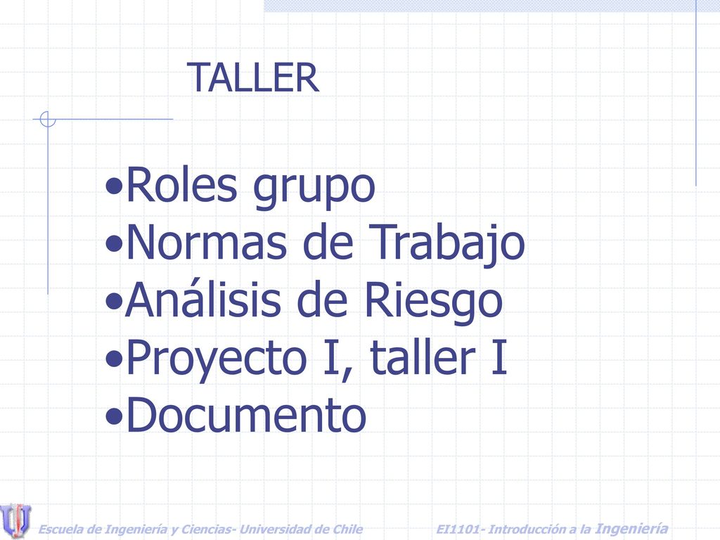 Roles grupo Normas de Trabajo Análisis de Riesgo Proyecto I, taller I