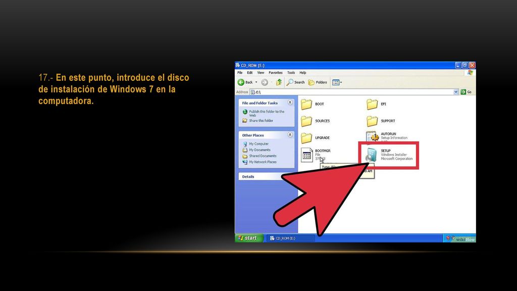 17.- En este punto, introduce el disco de instalación de Windows 7 en la computadora.