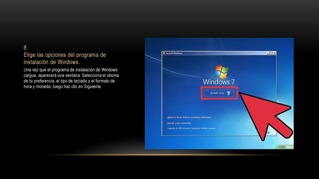 8 Elige las opciones del programa de instalación de Windows.