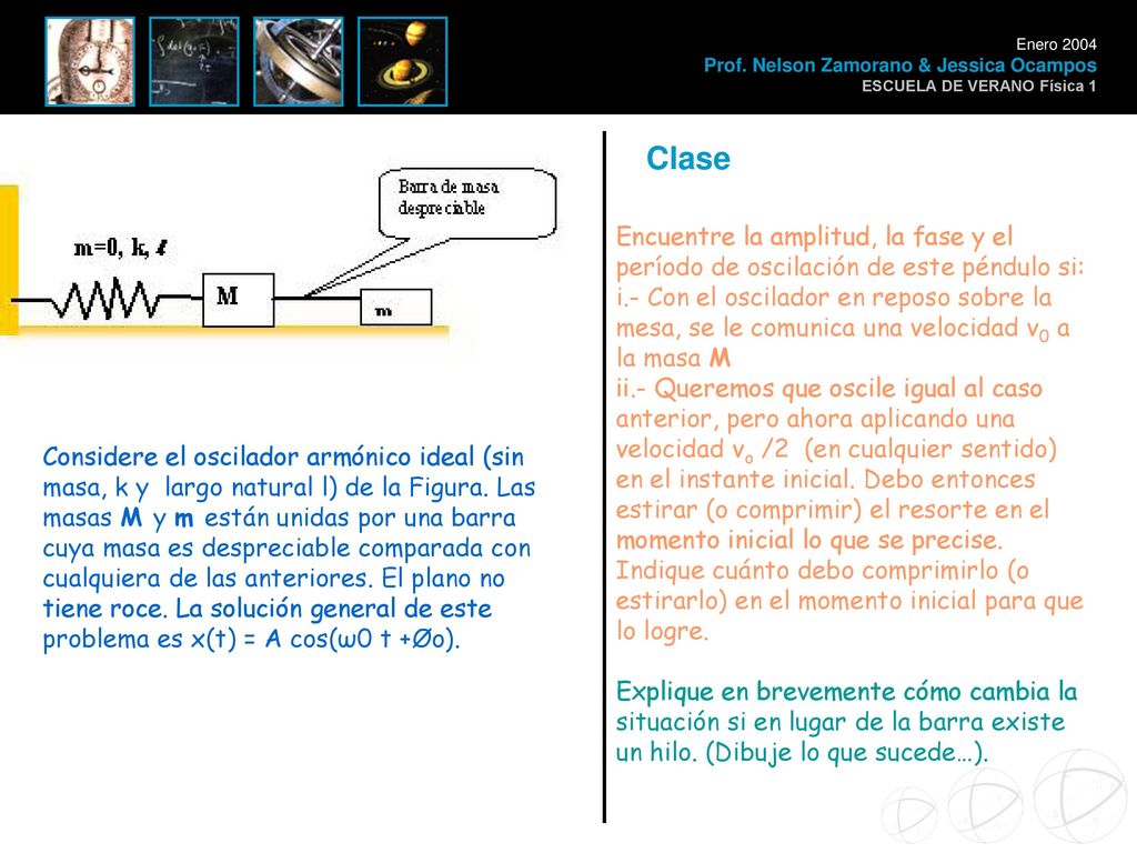 Clase Encuentre la amplitud, la fase y el período de oscilación de este péndulo si: