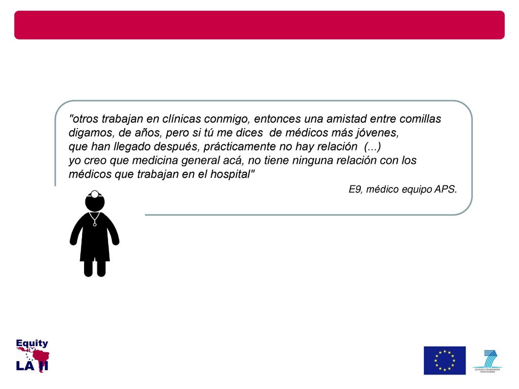 otros trabajan en clínicas conmigo, entonces una amistad entre comillas digamos, de años, pero si tú me dices de médicos más jóvenes, que han llegado después, prácticamente no hay relación (...) yo creo que medicina general acá, no tiene ninguna relación con los médicos que trabajan en el hospital