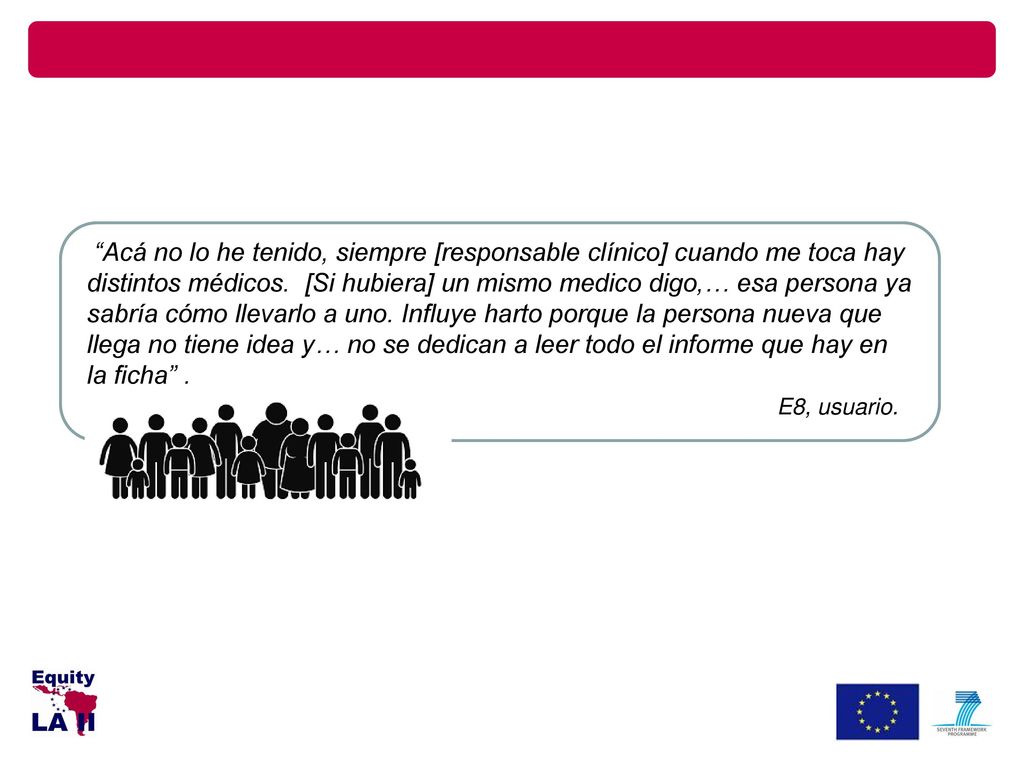 Acá no lo he tenido, siempre [responsable clínico] cuando me toca hay distintos médicos.