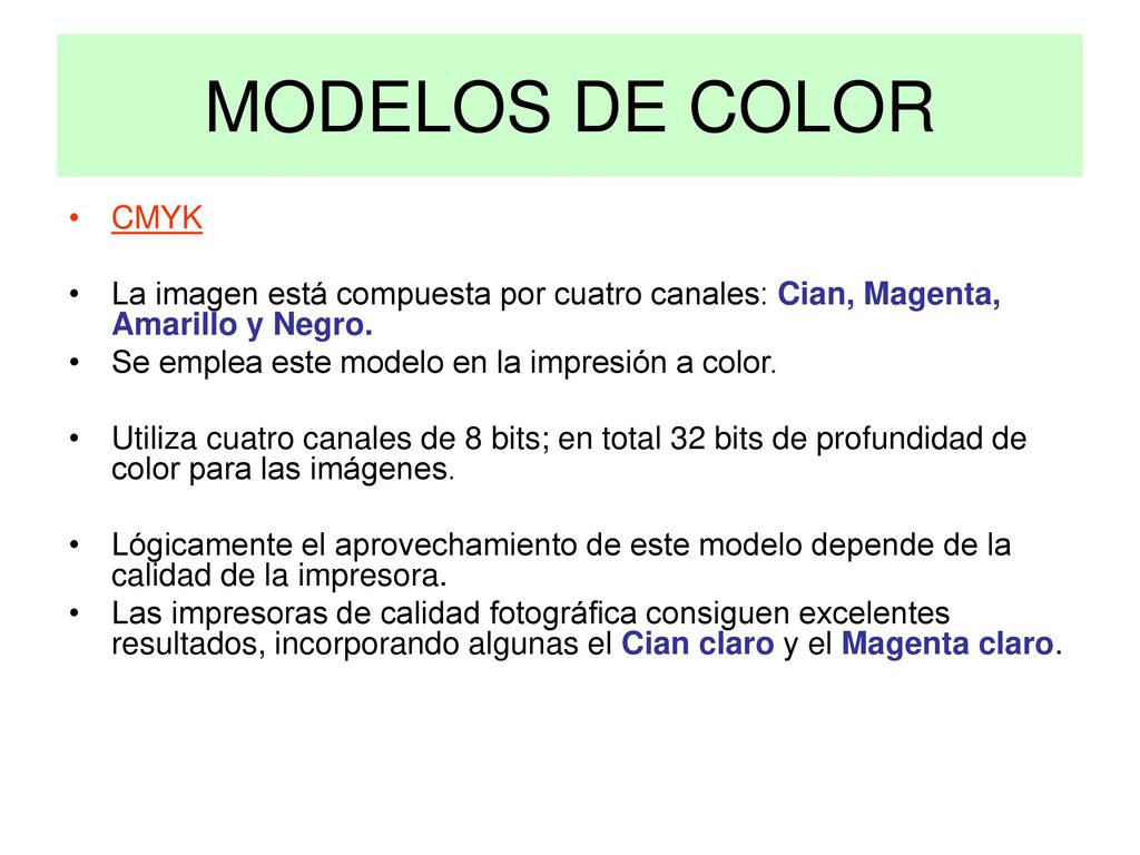 MODELOS DE COLOR CMYK. La imagen está compuesta por cuatro canales: Cian, Magenta, Amarillo y Negro.
