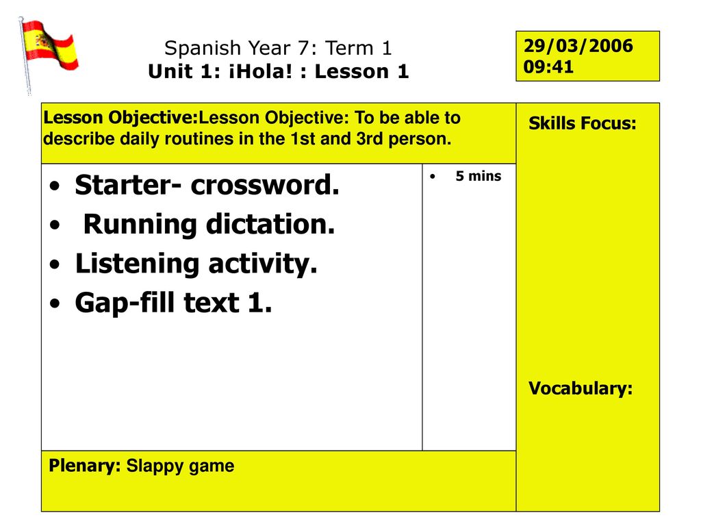 Spanish Year 7: Term 1 Unit 1: ¡Hola! : Lesson 1