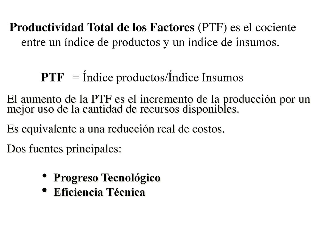 PTF = Índice productos/Índice Insumos