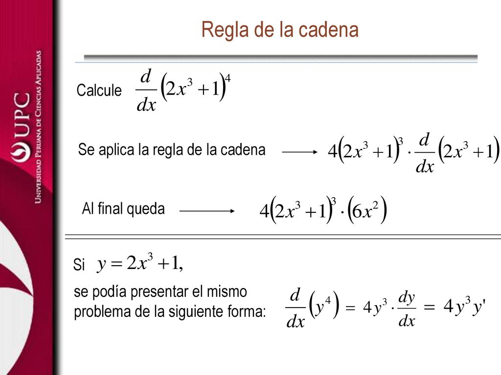 Regla de la cadena Calcule Se aplica la regla de la cadena
