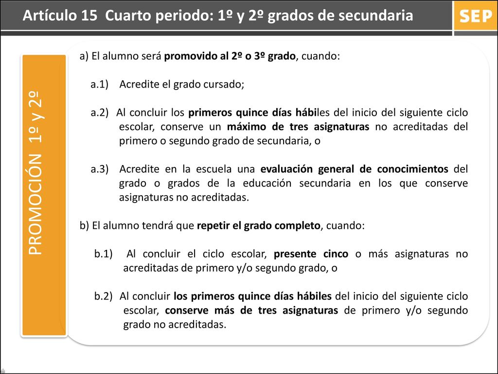 Artículo 15 Cuarto periodo: 1º y 2º grados de secundaria