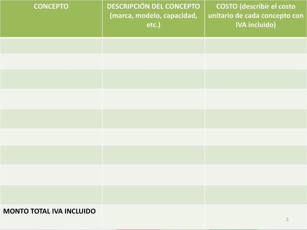 DESCRIPCIÓN DEL CONCEPTO (marca, modelo, capacidad, etc.)