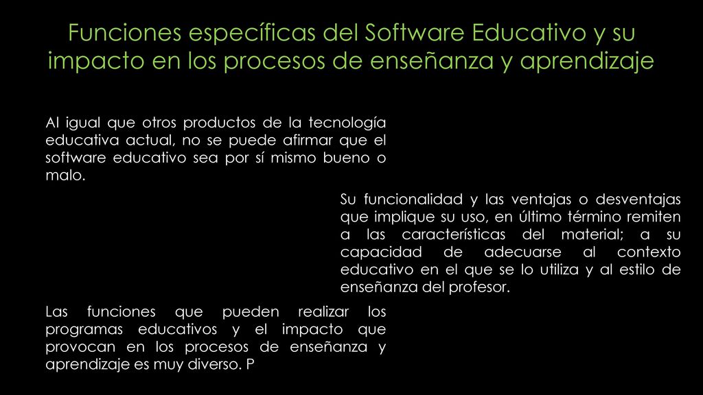 Funciones específicas del Software Educativo y su impacto en los procesos de enseñanza y aprendizaje