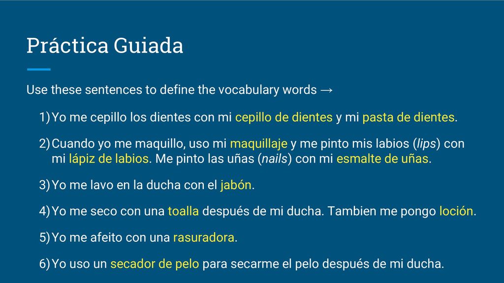 Práctica Guiada Use these sentences to define the vocabulary words →