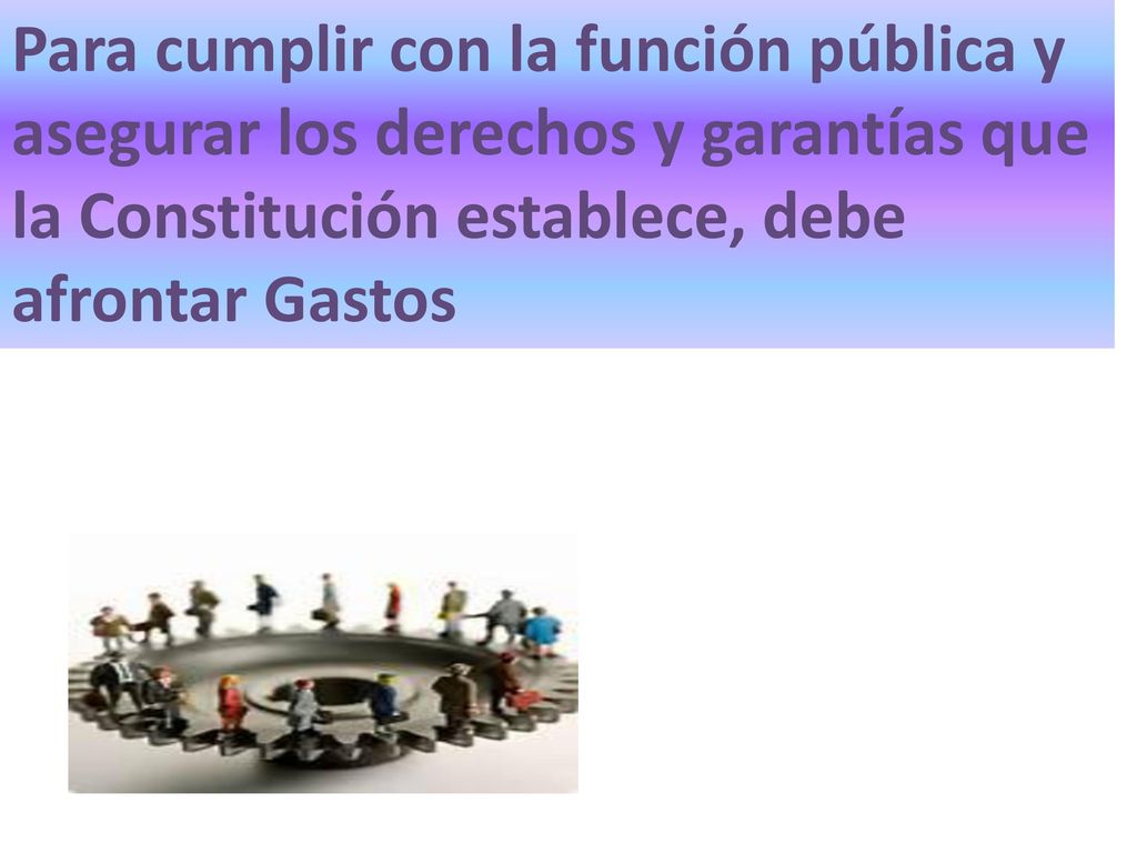Para cumplir con la función pública y asegurar los derechos y garantías que la Constitución establece, debe afrontar Gastos